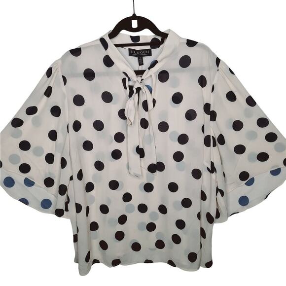 Eloquii Bow Front Polka Dot Blouse 24 Secretary Retro Pinup Career Feminine - Picture 4 of 12